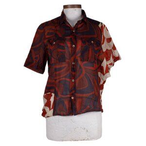 DRIES VAN NOTEN brown mix cotton reconstructed button up shirt